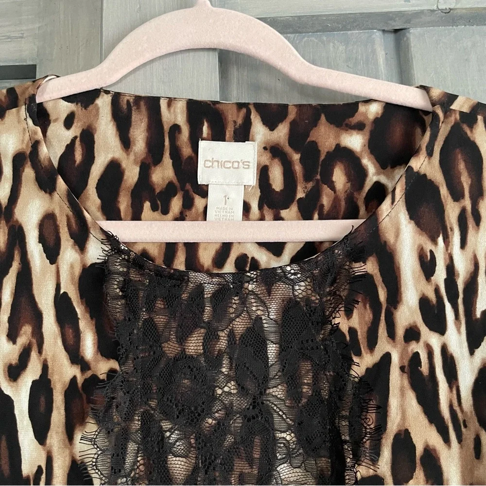 Chicos Animal Print Lace‎ Blouse Tunic Flowy Stretchy size M - Picture 4 of 6